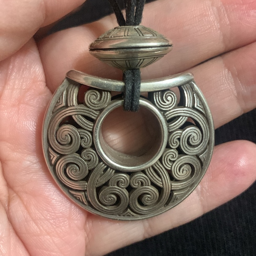 Brighton Large Silver Filigree Puffed Scrolled pendant necklace - Picture 7 of 7